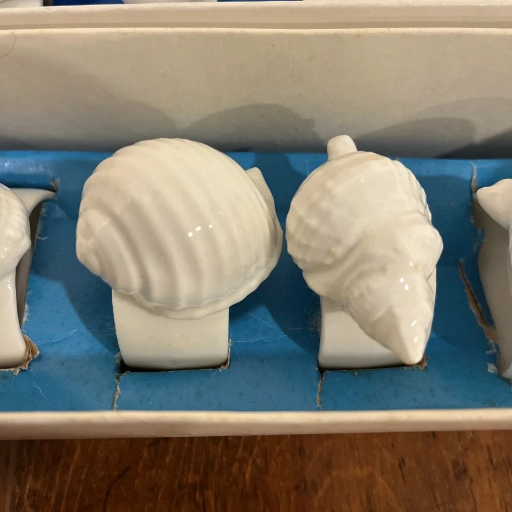Knobler White Sea Shell Napkin Rings Genuine Bone China Set Of 12In Original Box